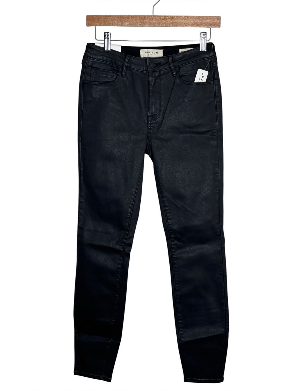 NWT Pacsun coated jeans mid rise skinniest black shiny skinny pants size 26